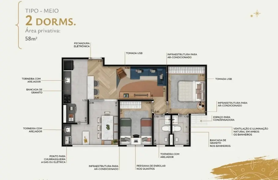 Planta 2 Dormitórios do Alentejo Residencial