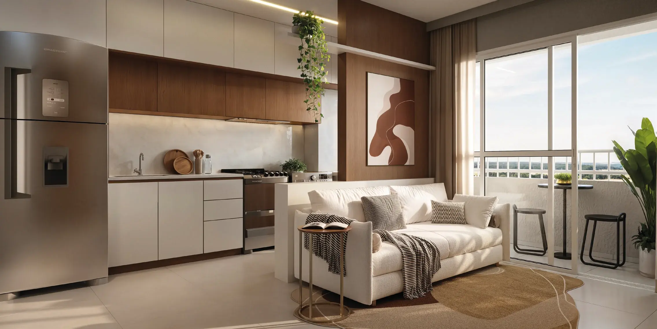 Living, apartamento tipo ponta do Alta Vista Mangará, em Campinas