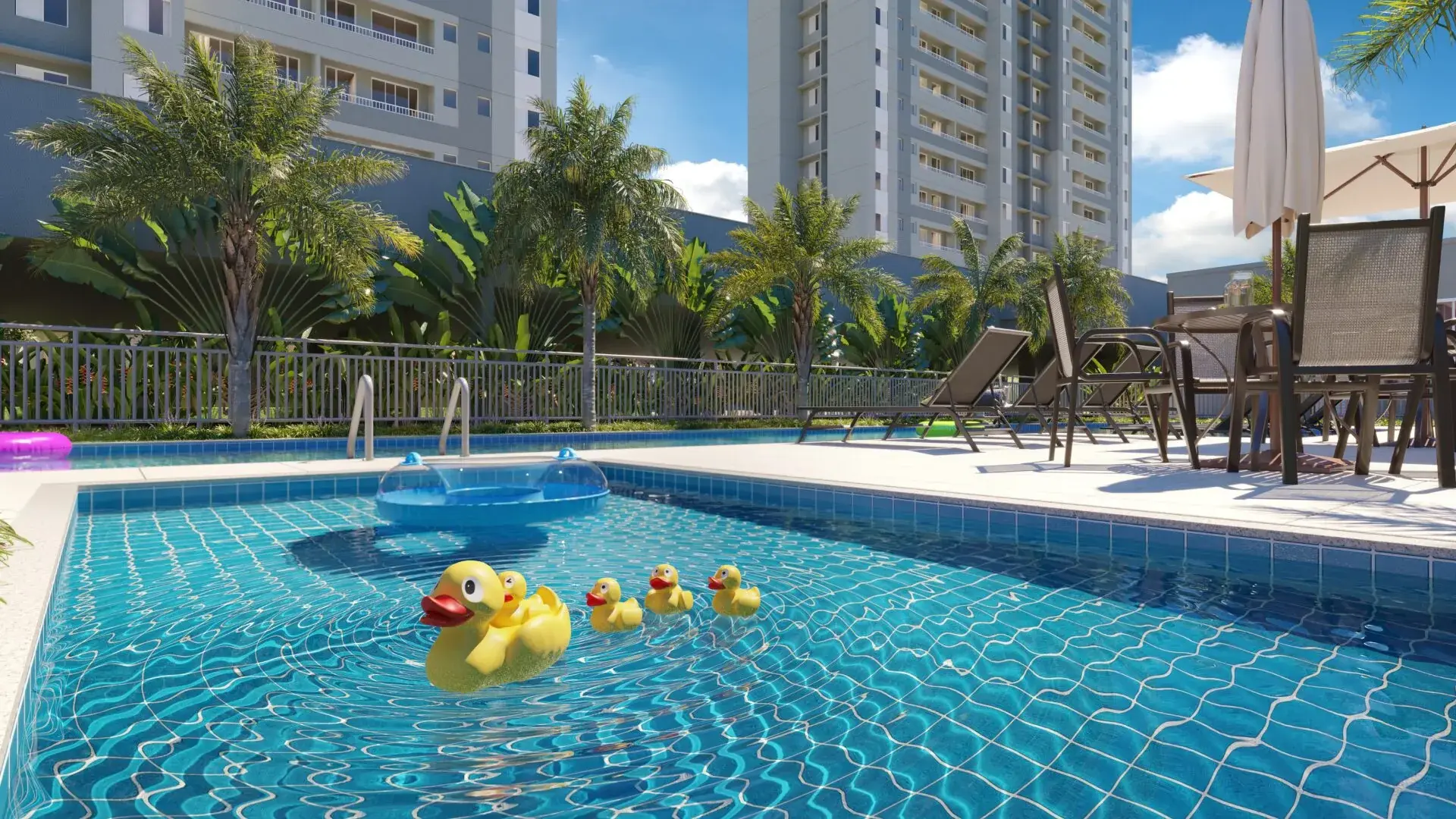 Piscina infantil do Cores da Mata Mangará, em Campinas