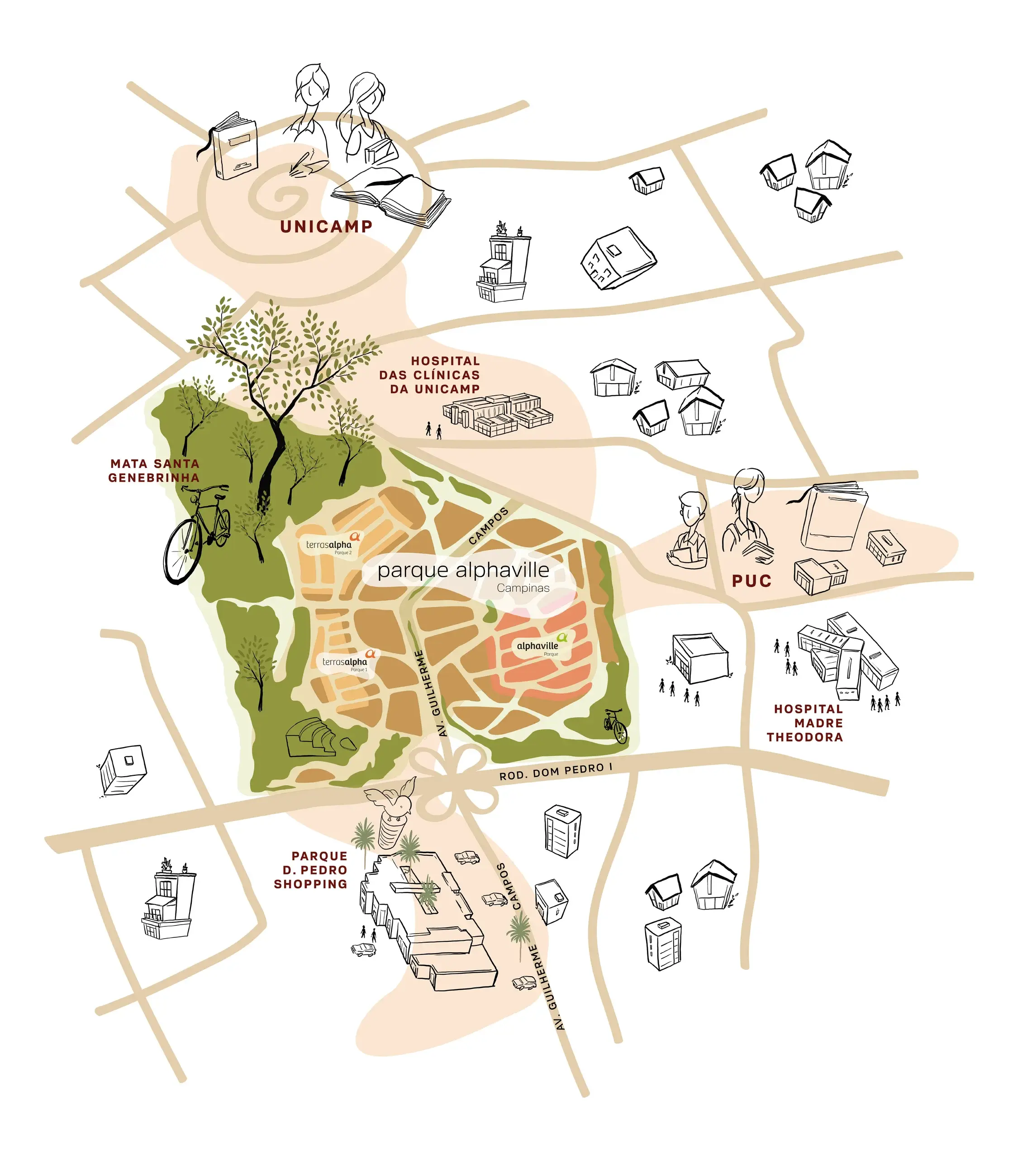 Localização (mapa ilustrativo, sem escala) do Parque Alphaville Campinas, em Campinas