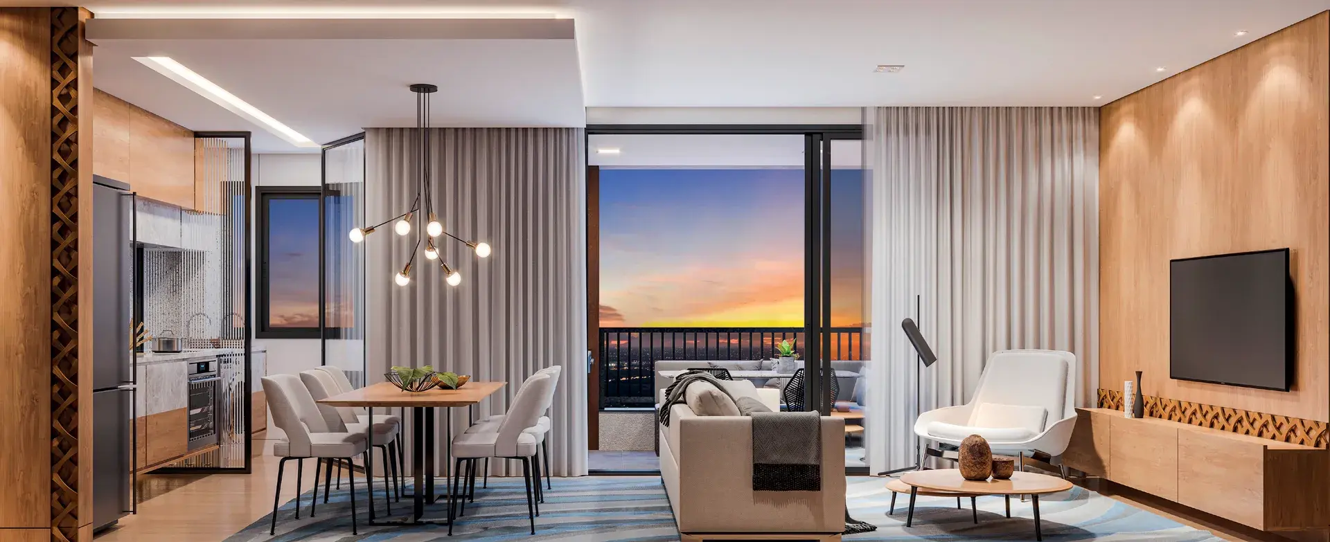 Living, 77,50 m² do WYN Residence Le Monde, em Campinas