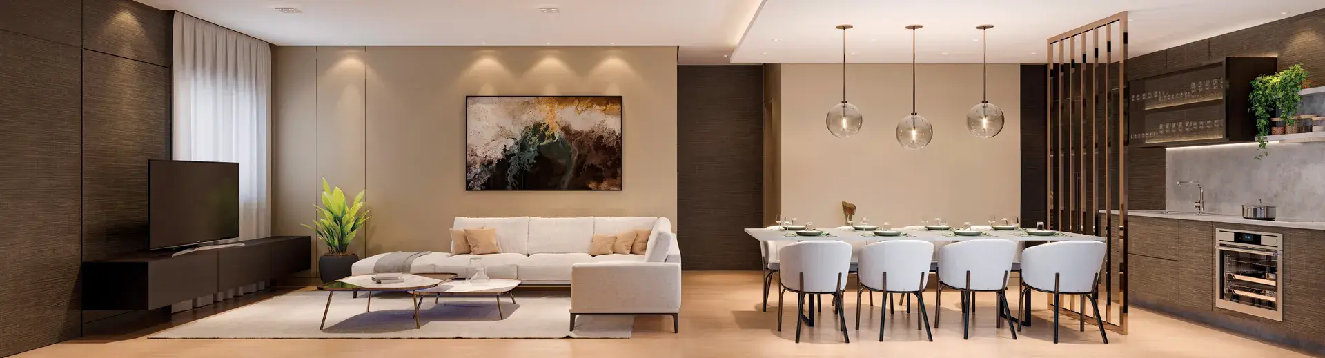 Living ampliado, 94,70 m² opção do WYN Residence Le Monde, em Campinas