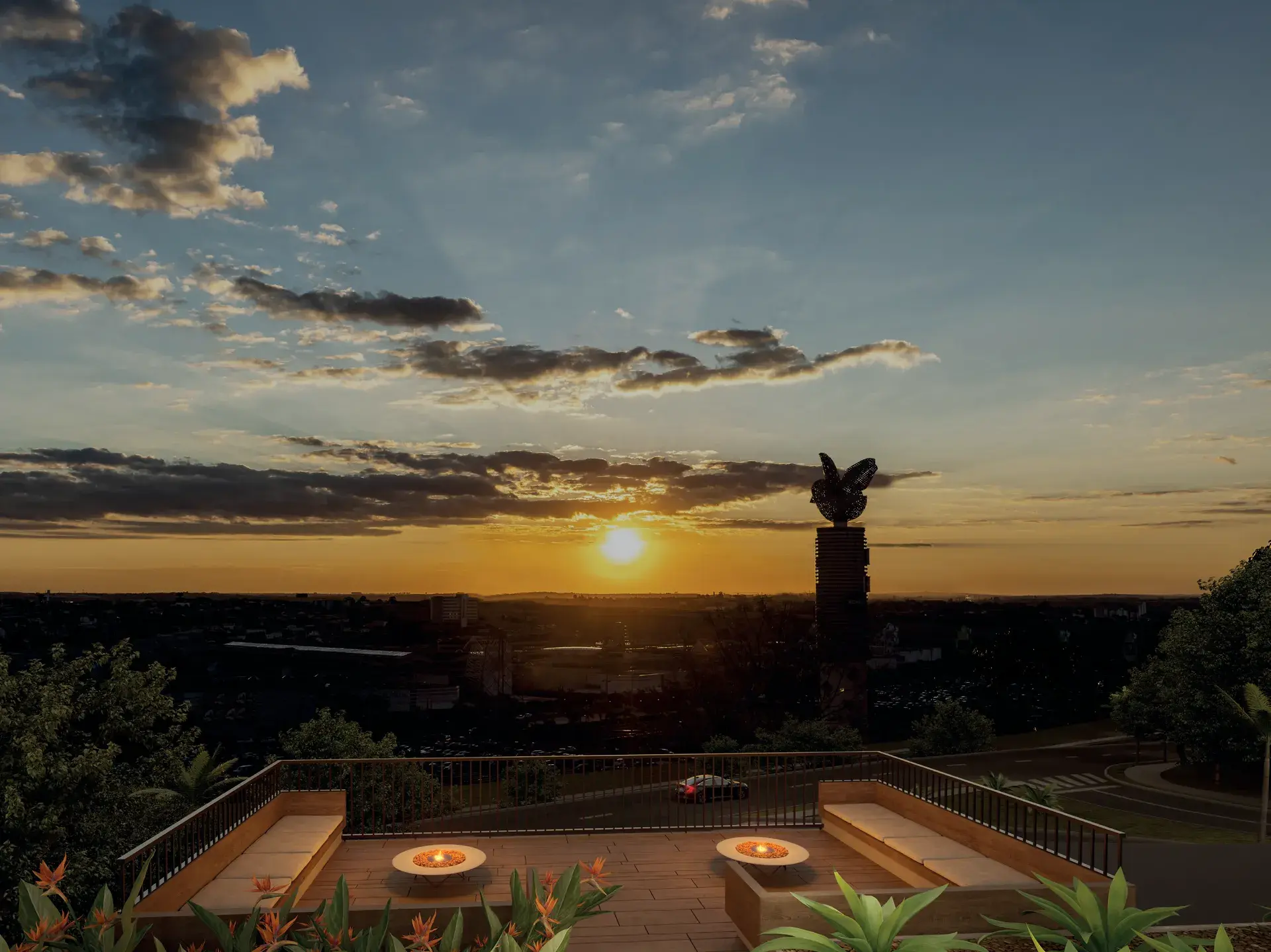 Fireplace ao pôr do sol do WYN Residence Le Monde, em Campinas