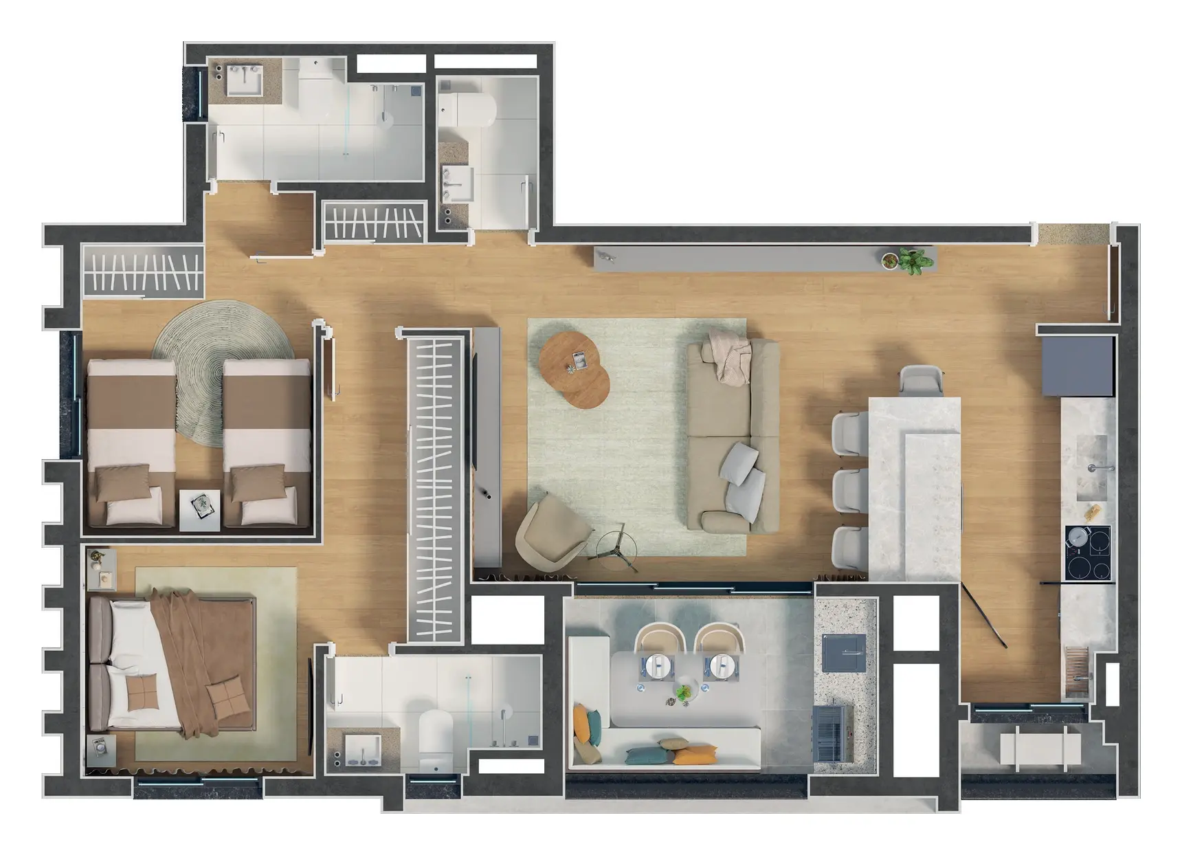 Planta 77,50 m² do WYN Residence Le Monde